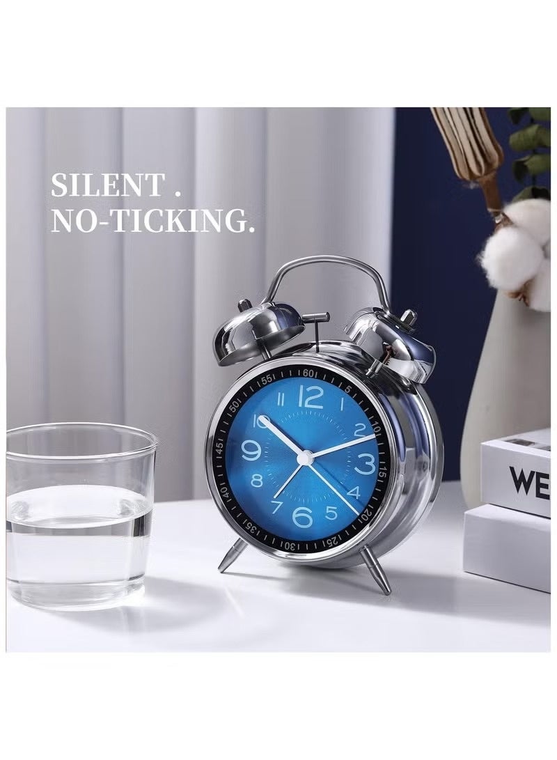 Analog Loud Alarm Clock with Backlight,Battery Operated,Silent Non Ticking,for Heavy Sleepers,Bedrooms,Bedside Table, 4inches Twin Bell Extra Retro Decorative Desk Clocks. (Blue) - Image 5